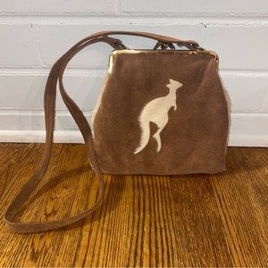 VTG Lispeer Genuine Kangaroo Fur Mini Crossbody Tan + White Hinged Purse